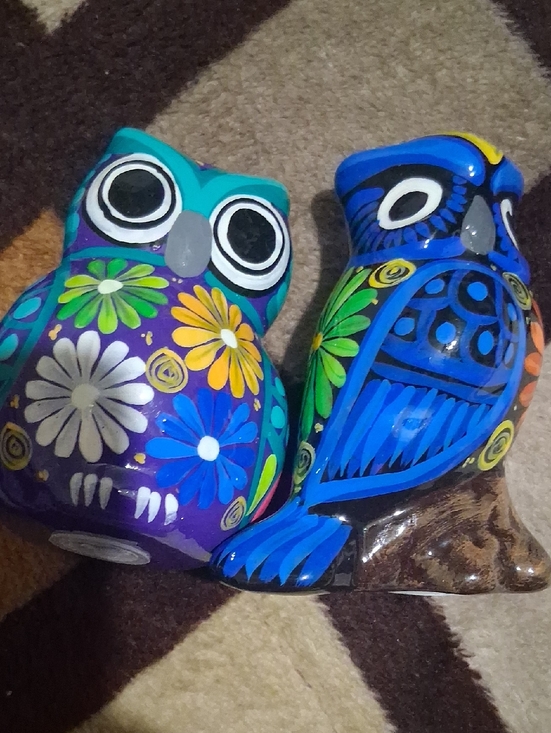 Other - Hand-Painted Blue and Purple Owl Figurine Set Salt And Pepper - Home Accents